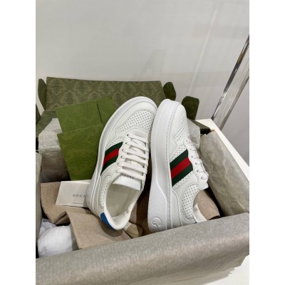 Gucci Men Sneakers in White Leather with Web