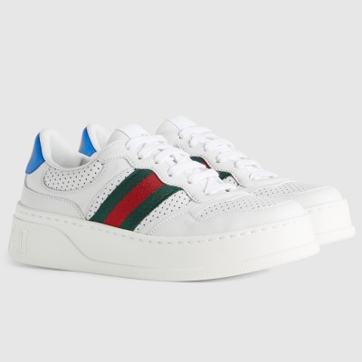 Gucci Men Sneakers in White Leather with Web