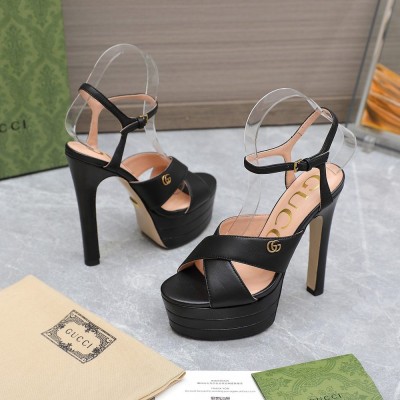 Gucci Platform Sandals 135mm in Black Leather