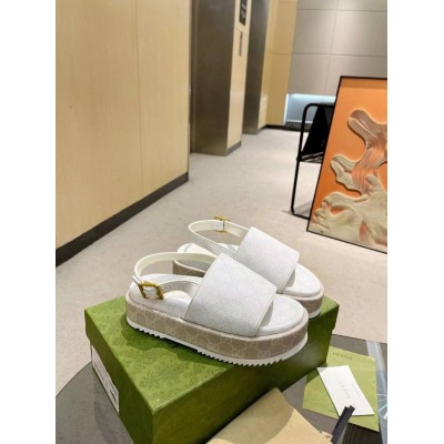 Gucci Platform Sandals in White GG Supreme Canvas