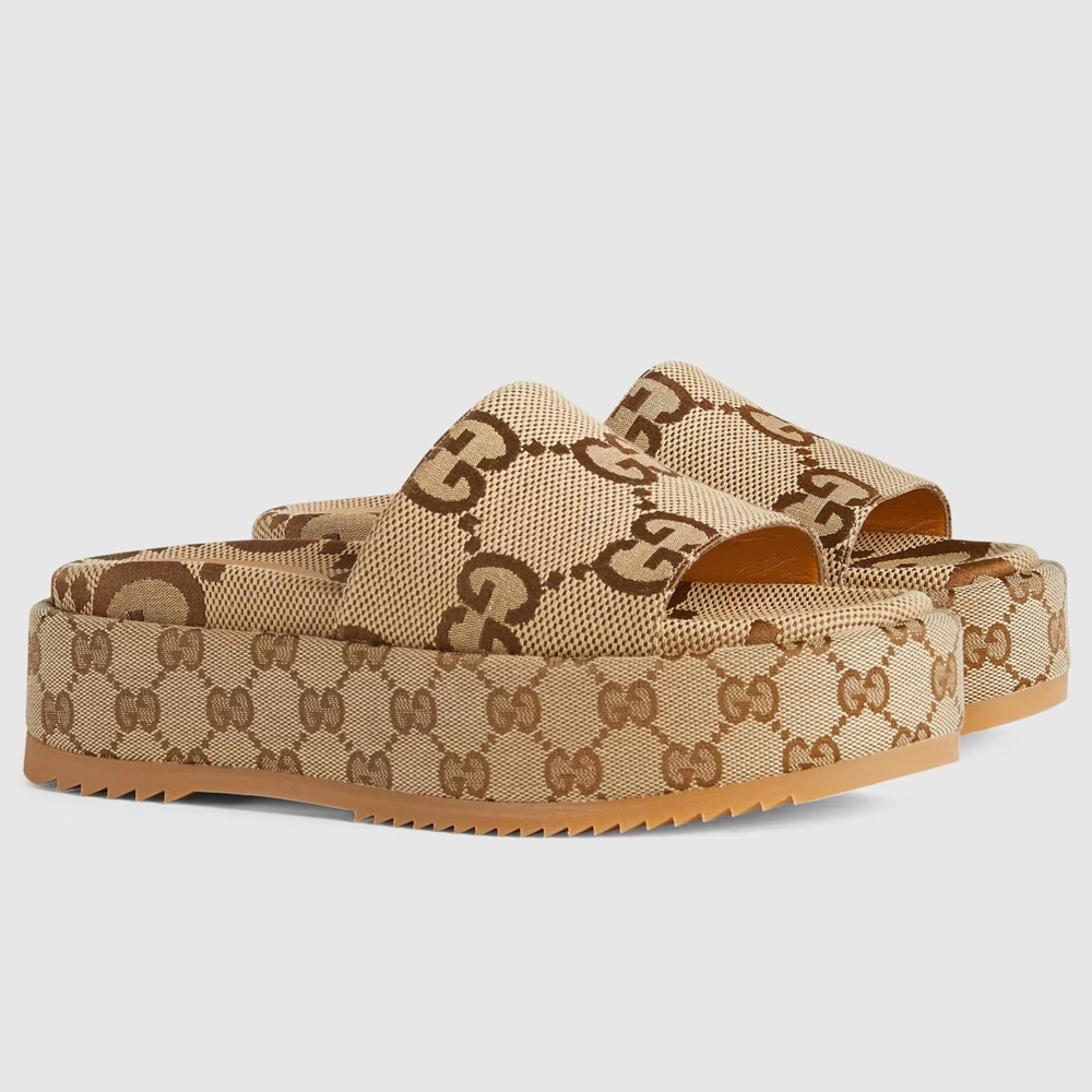 Gucci Platform Slide Sandals in Beige Maxi GG Canvas