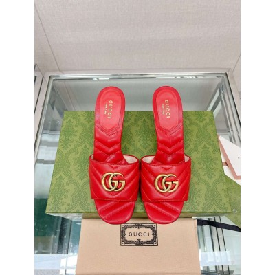 Gucci Slide Sandals 75mm in Red Matelasse Leather