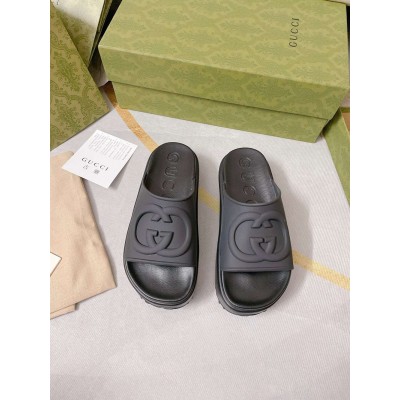 Gucci Slide Sandals in Black Rubber with Interlocking G