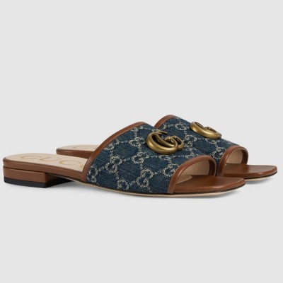 Gucci Slide Sandals in Blue GG Denim With Double G