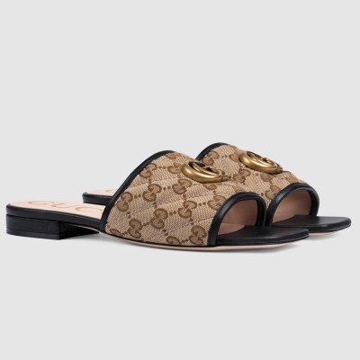 Gucci Slide Sandals in GG Matelasse Canvas with Black Leather