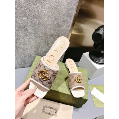 Gucci Slide Sandals in GG Matelasse Canvas with White Leather