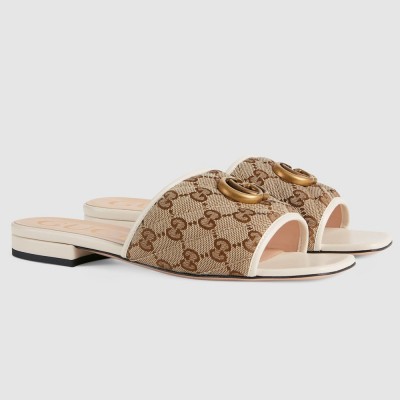 Gucci Slide Sandals in GG Matelasse Canvas with White Leather