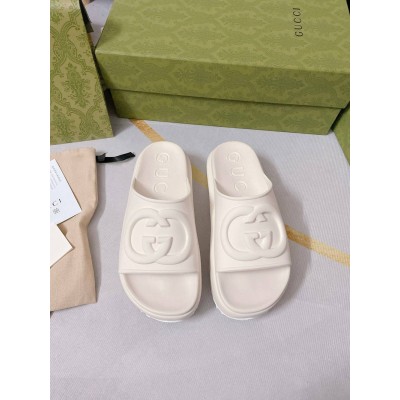 Gucci Slide Sandals in White Rubber with Interlocking G