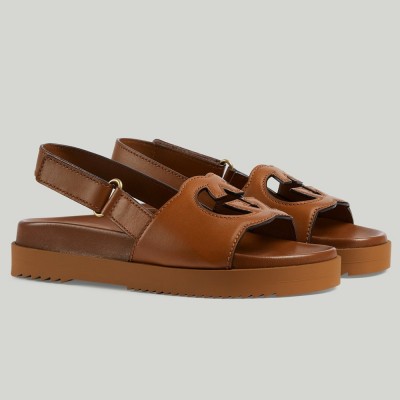 Gucci Slingback Interlocking G Sandals in Brown Leather