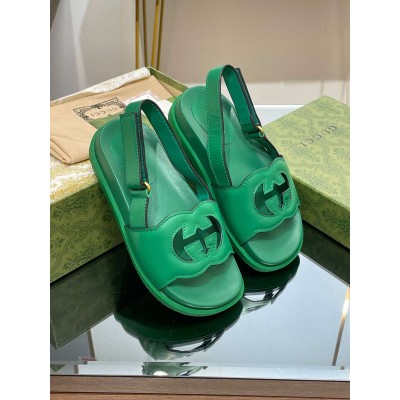 Gucci Slingback Interlocking G Sandals in Green Leather