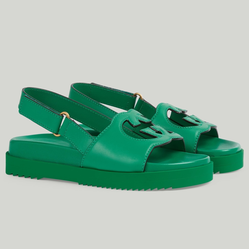 Gucci Slingback Interlocking G Sandals in Green Leather