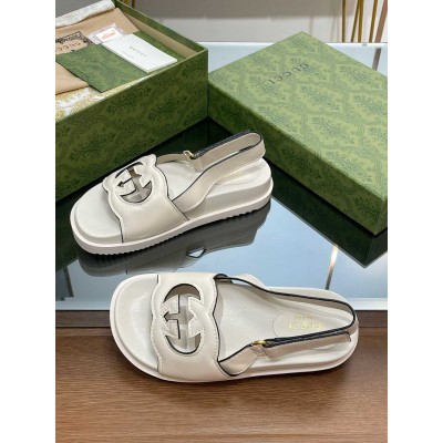 Gucci Slingback Interlocking G Sandals in White Leather