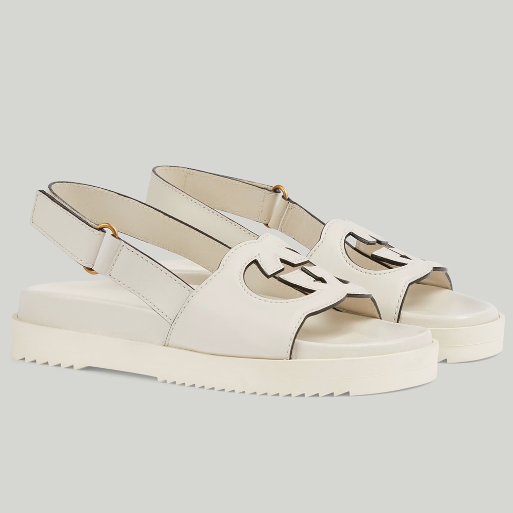 Gucci Slingback Interlocking G Sandals in White Leather