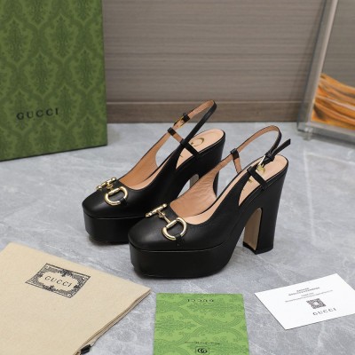 Gucci Slingback Platform Pumps 120mm in Black Leather