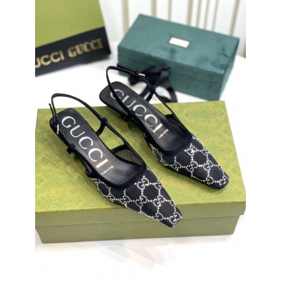 Gucci Slingback Pumps 35MM In Black Mesh with GG Crystals