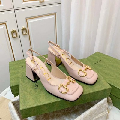 Gucci Slingback Pumps 75mm in Nude Leather with Horsebit