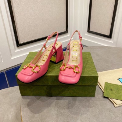 Gucci Slingback Pumps 75mm in Pink Leather with Horsebit