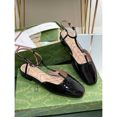 Gucci T-strap Ballet Flats in Black Patent Calfskin