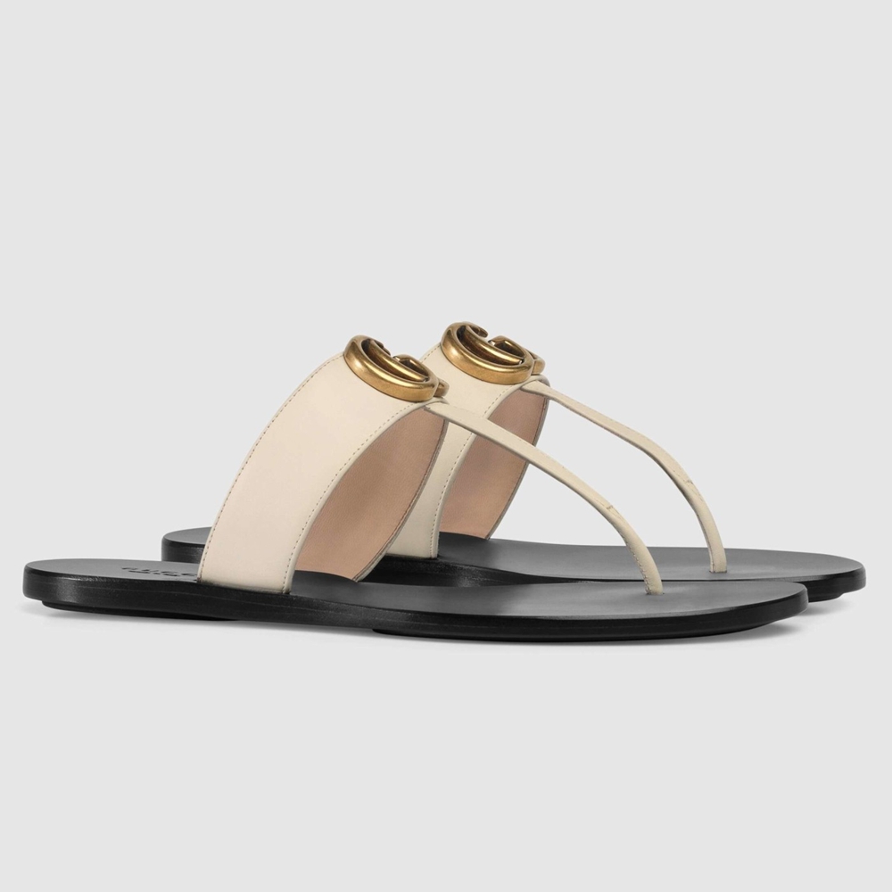 Gucci Thong Sandals in White Leather with Double G