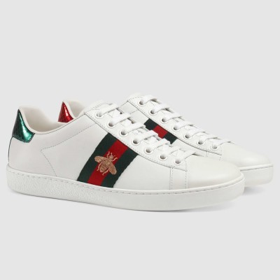 Gucci Women Ace Sneakers in White Leather with Bee