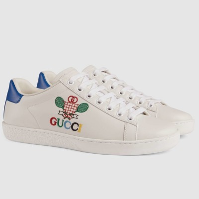 Gucci Women Ace Sneakers in White Leather with Gucci Tennis