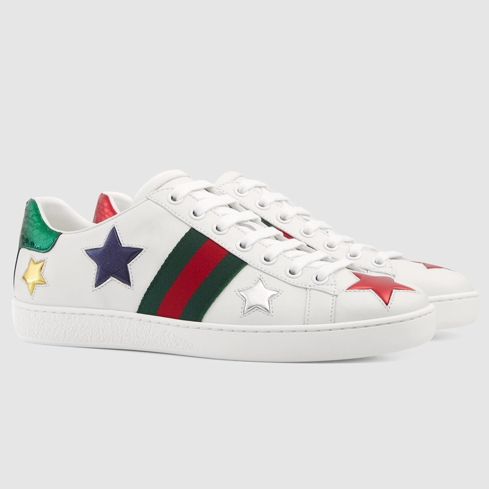 Gucci Women Ace Sneakers in White Leather with Stars