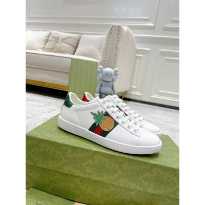 Gucci Women Ace White Sneakers with Pineapple Embroidered