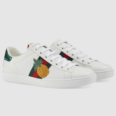 Gucci Women Ace White Sneakers with Pineapple Embroidered