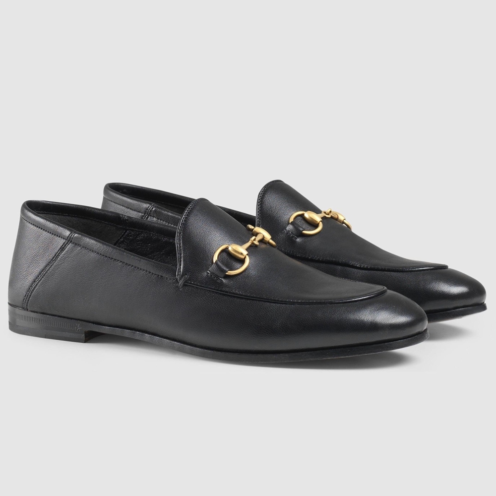 Gucci Women Foldable Slim Horsebit Loafers in Black Leather