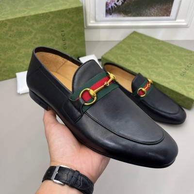 Gucci Women Foldable Slim Horsebit Loafers in Black Leather with Web