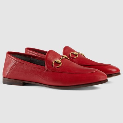 Gucci Women Foldable Slim Horsebit Loafers in Red Leather