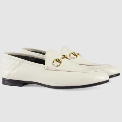 Gucci Women Foldable Slim Horsebit Loafers in White Leather