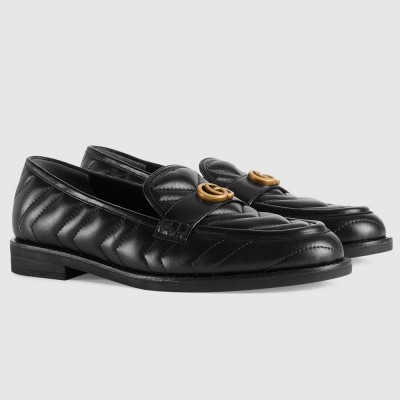 Gucci Women GG Marmont Loafers In Black Matelasse Leather