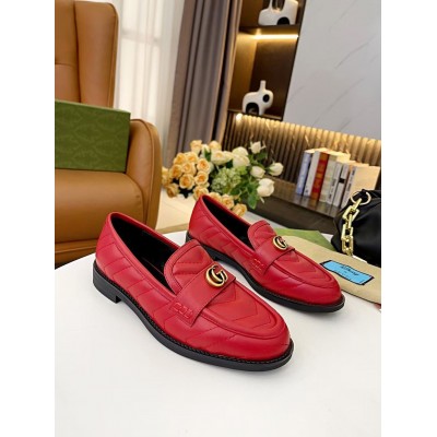 Gucci Women GG Marmont Loafers In Red Matelasse Leather