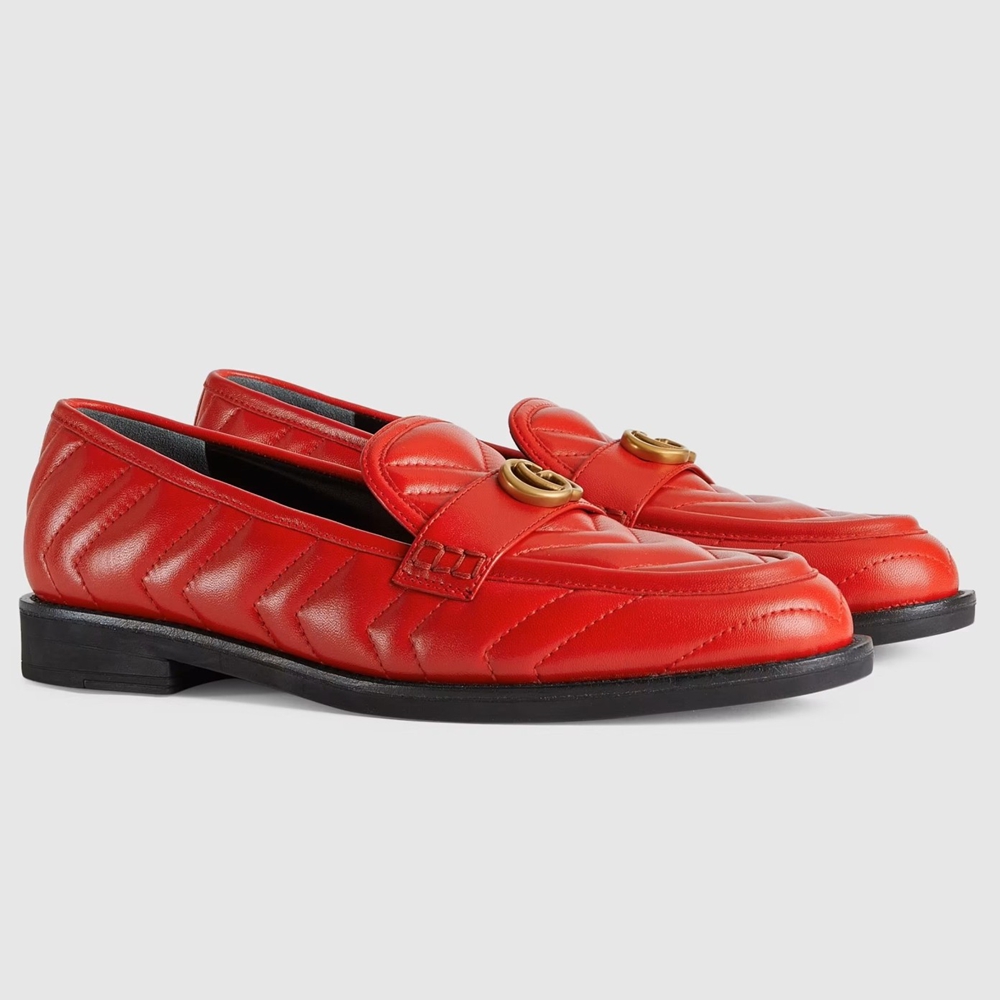 Gucci Women GG Marmont Loafers In Red Matelasse Leather