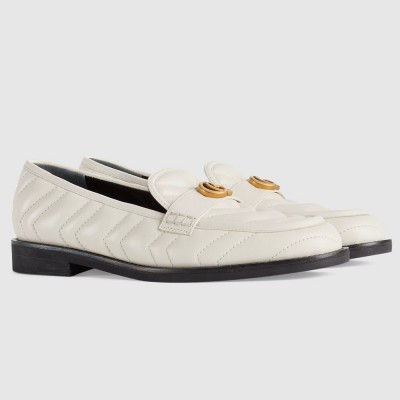 Gucci Women GG Marmont Loafers In White Matelasse Leather