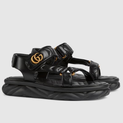 Gucci Women GG Marmont Sandals in Black Matelasse Leather