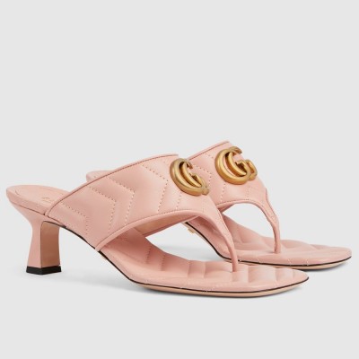 Gucci Women GG Marmont Thong Sandals 55mm in Pink Leather