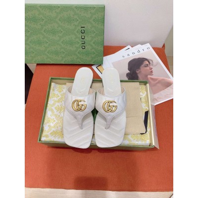 Gucci Women GG Marmont Thong Sandals 55mm in White Leather