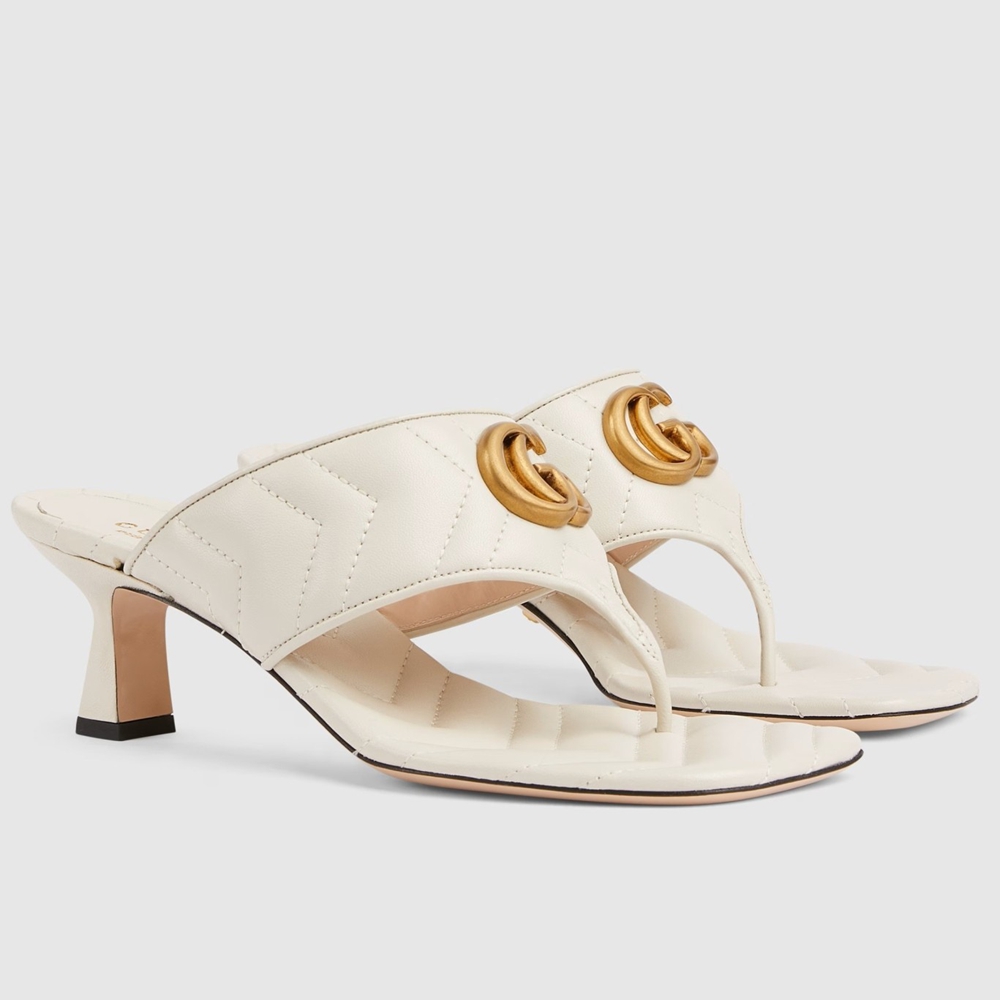 Gucci Women GG Marmont Thong Sandals 55mm in White Leather