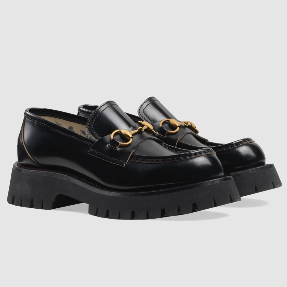 Gucci Women Horsebit Loafers in Black Leather with Lug Sole