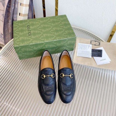 Gucci Women Jordaan Loafers In Black GG Matelasse Leather