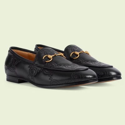 Gucci Women Jordaan Loafers In Black GG Matelasse Leather