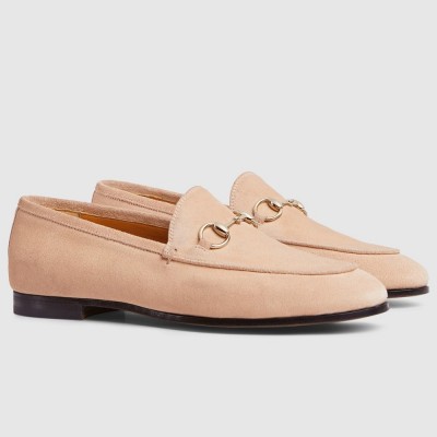 Gucci Women Jordaan Loafers in Beige Suede Calfskin