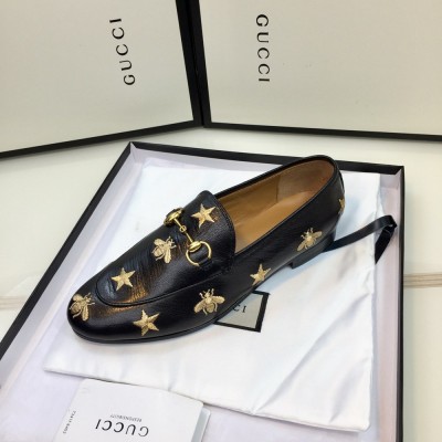 Gucci Women Jordaan Loafers in Black Leather with Bees and Stars