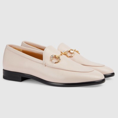 Gucci Women Jordaan Loafers in Pink Leather with Crystals