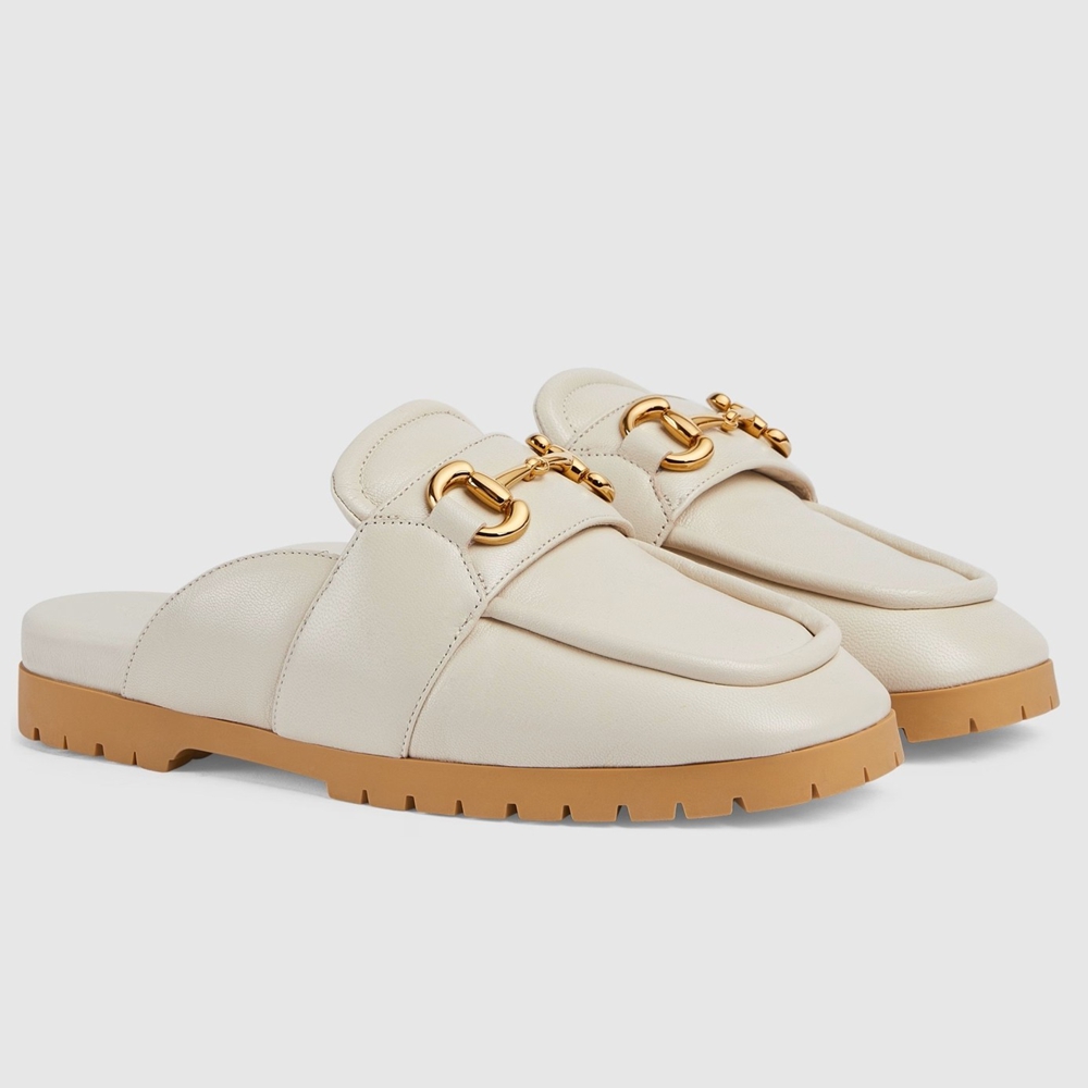 Gucci Women Loafer Slippers in White Leather with Horsebit