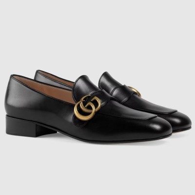 Gucci Women Loafers in Black Leather with Double G