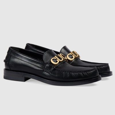 Gucci Women Loafers in Black Leather with Gucci Logo