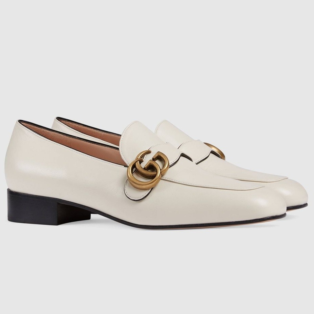 Gucci Women Loafers in White Leather with Double G